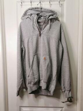 Carhartt Light Gray Zip-Neck Hooded Sweatshirt